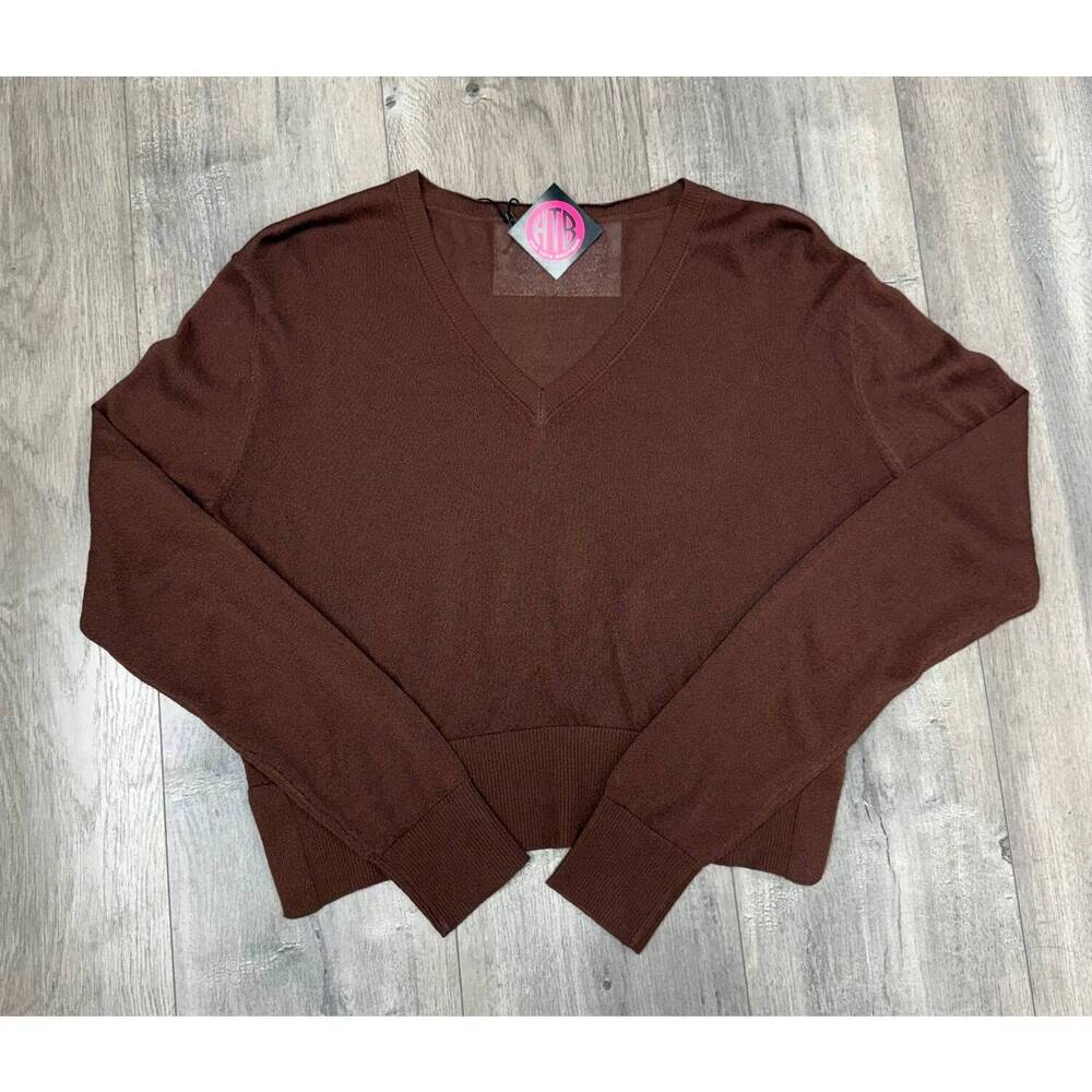 NEW DELUC women's granada sheer v-neck sweater in chocolate